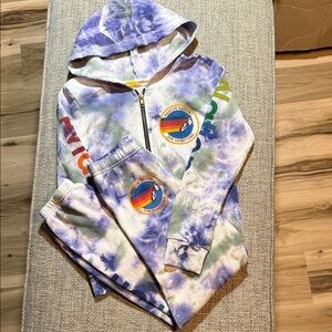 Aviator Nation Tie-Dye Full Zip Hoodie‎ and Sweatpants kids Set Purple/Green 12